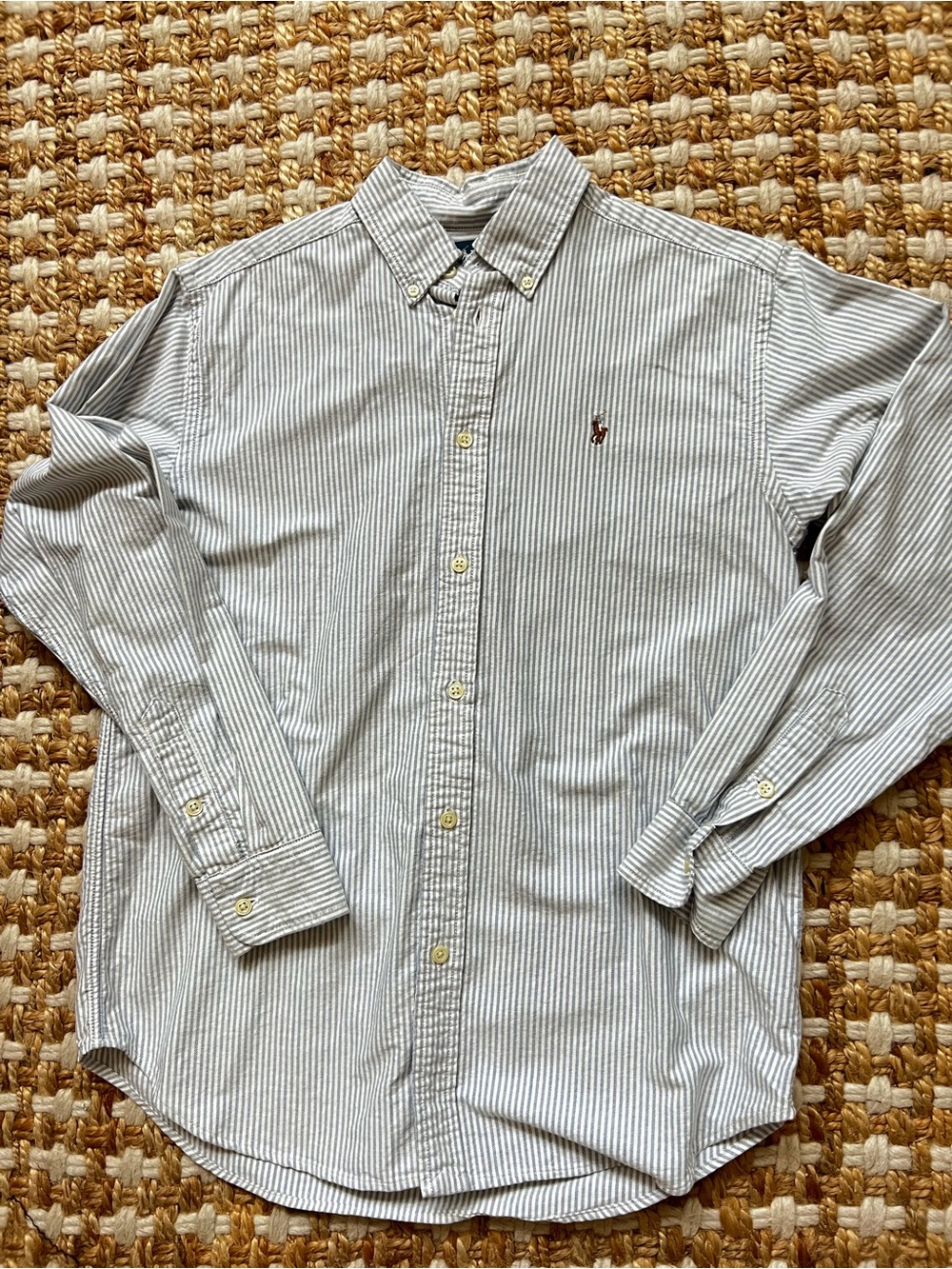 Ralph Lauren Green and White Striped Button-Down Shirt
